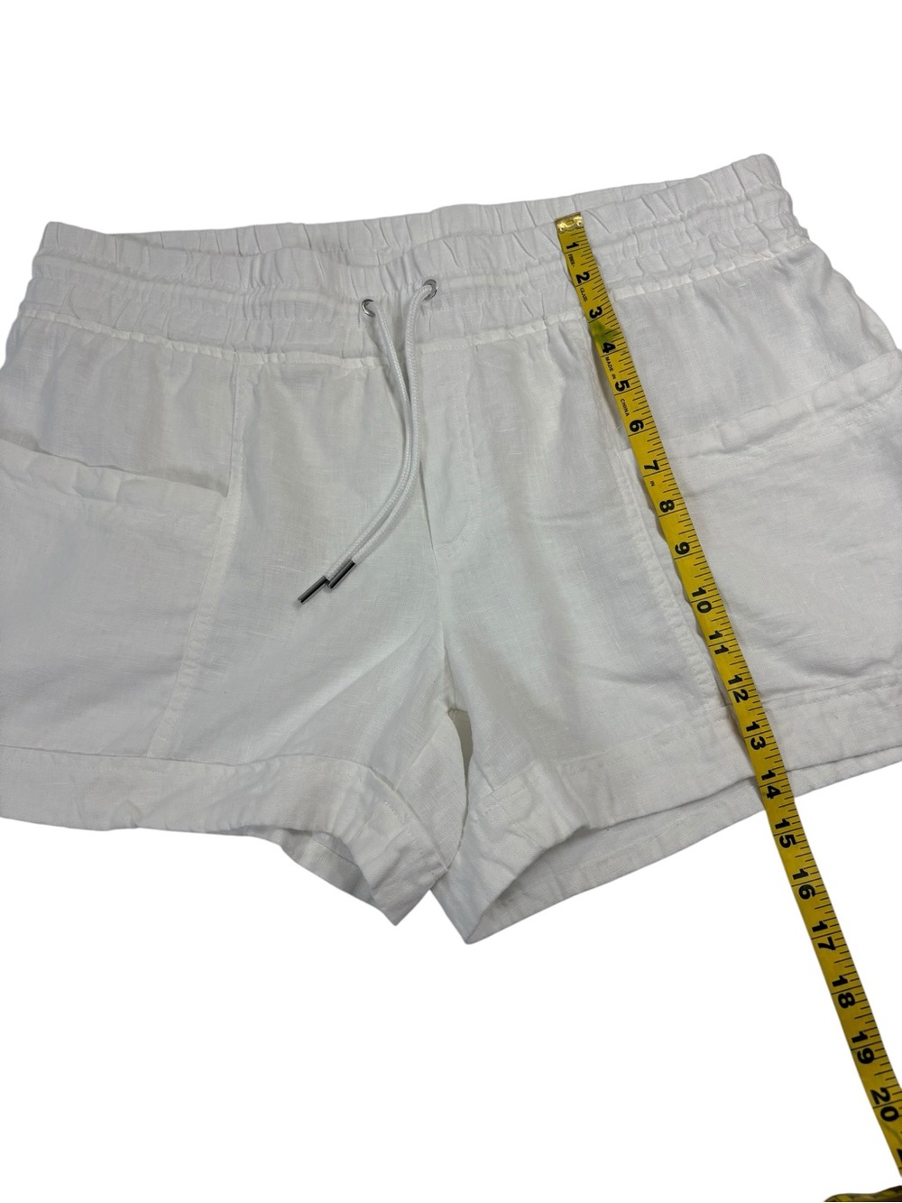 Athleta Cabo Linen 4” Shorts White 100% Linen Drawstring Casual Comfy Size 16 - Picture 5 of 10